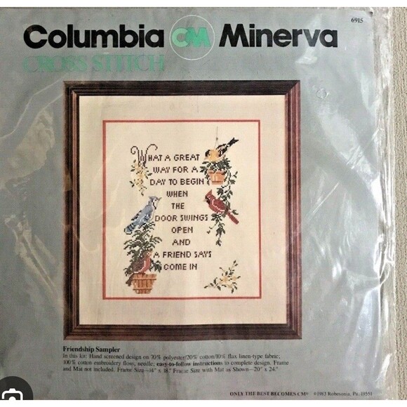 Vtg Columbia Minerva Completed Cross Stitch Friendship Sampler Birds Floral Ivy - Picture 4 of 4